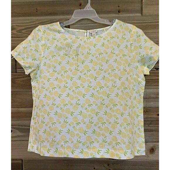 J.CREW Linen Top Short Sleeve Blouse Pineapple Print Women's Sz L -MSRP 64.50$ - Picture 1 of 9